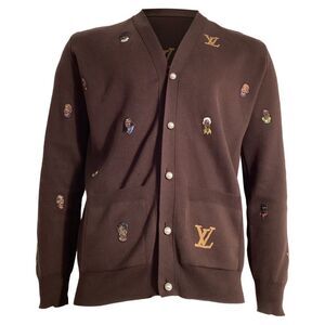 Louis Vuitton Embroidered Cardigan in Brown Cotton